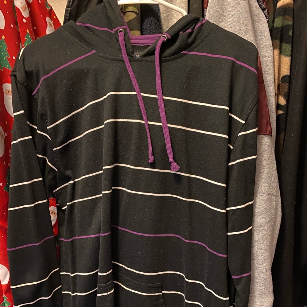Zumiez black with purple and white stripes hoodie